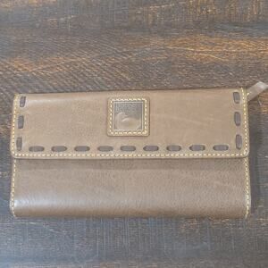 Dooney & Bourke Florentine Leather Continental Clutch Wallet Brown W/ Red Lining